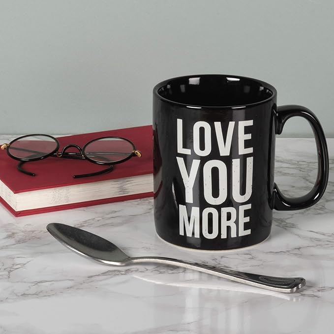 Primitives by Kathy Black and White Stoneware Coffee Mug, 20-Ounce, Love You More
