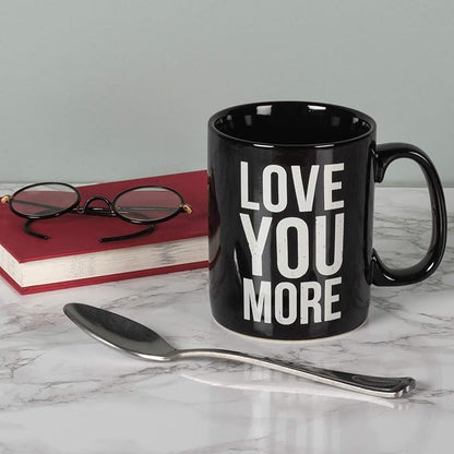Primitives by Kathy Black and White Stoneware Coffee Mug, 20-Ounce, Love You More