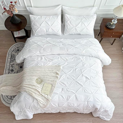 Maple&Stone King Size Comforter Set, 7 Pieces King Bedding Set, Pintuck Bed in a Bag Bed Set with Comforter, Sheets, Pillowcases & Shams - White