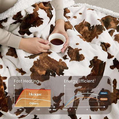 Heated Blanket Throw Blanket - Fast Heating Electric Blanket, Soft Flannel Heated Throw with 10 Time Settings,10 Heating Settings, Warm Gifts for Women & Mom & Grandma(50"x60"Brown Highland)
