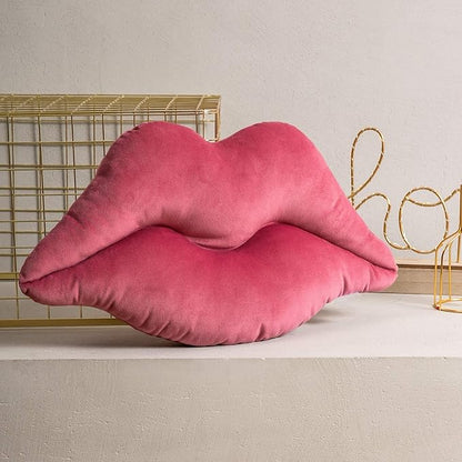 Ashler Lips Throw Pillows Smooth Soft Velvet Insert Included Cushion for Couch Bed Living Room, Pink, 24 X 12 inches