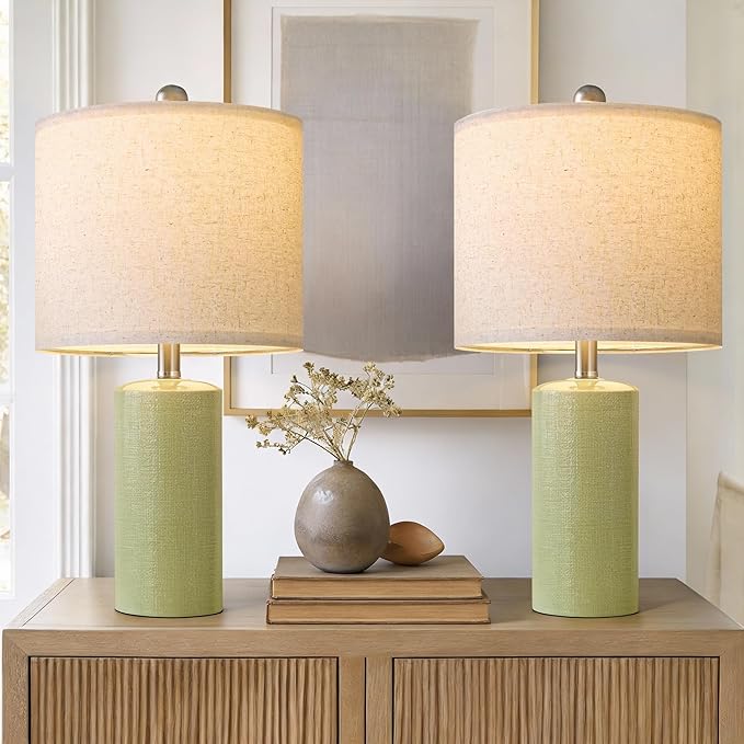 20.5" Small Table Lamps for Living Room Lamp Set of 2 Ceramic Lamps for Bedroom Bedside Lamps Modern Boho Lamps for Night Stands Farmhouse Nightstand Lamp Side End Table Lamp, Light Green