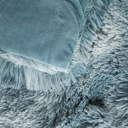 chovy Faux Fur Plush Tie-Dyed Blue White Comforter Set Twin/Full Size - Ultra Soft Shaggy Flannel Velvet Fluffy Fuzzy 3PC Bedding Set (Comforter x 1 Pillowcases x 2)