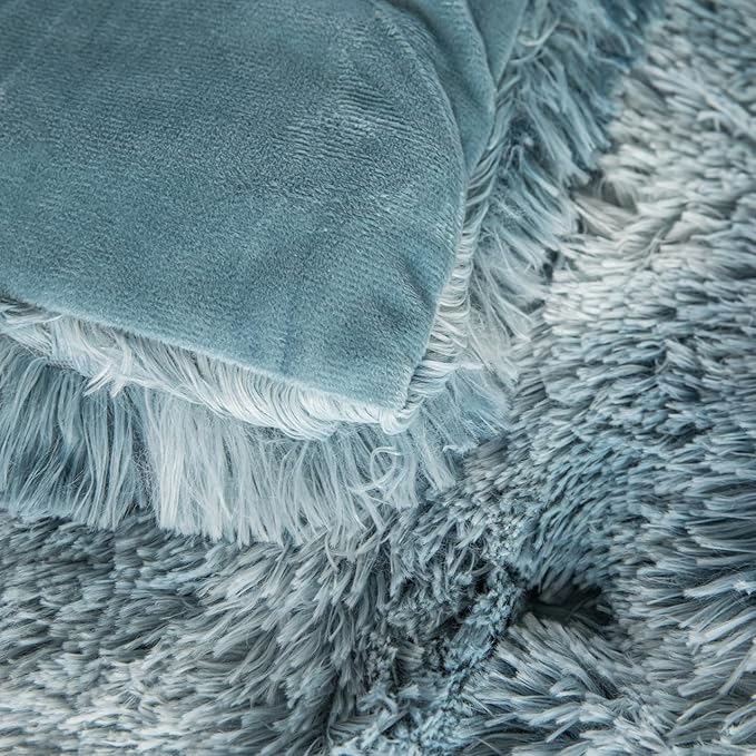 chovy Faux Fur Tie-Dyed Blue White Colorful Comforter Sets King - 3PC Bed Set Ultra Soft Plush Flannel Velvet Fluffy Fuzzy Bedding（Comforter x 1 Pillowcases x 2）