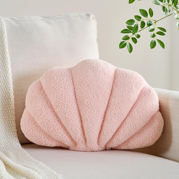 Shell Pillow Seashell Decorative Pillow Light Pink Beachy Coastal Shell Shaped Throw Pillows 13x10 Inch Soft Ocean Beach Sea Shell Plush Pillows Cushion for Bed Couch Living Sofa Room Decor