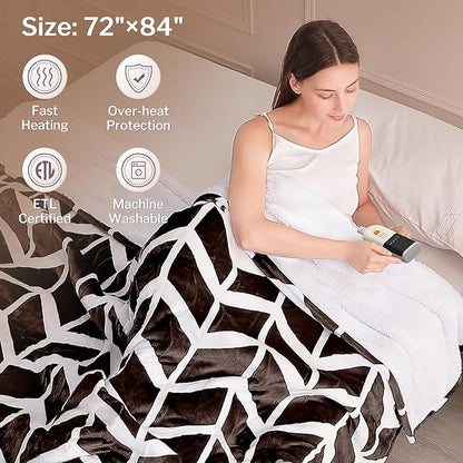 VENTIMI Electric Blanket Heated Throw, 72" x 84" Heated Blanket with 9 Heat Levels & 2 to 10 Hours Auto Off, Fast Heating Blankets with ETL & FCC Certification, Coffee