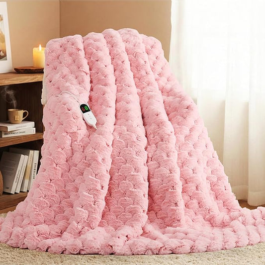 Homemate Heated Blanket Electric Throw - 50"x60" Heating Blanket Throw 4 Hours Auto-Off 10 Heat Levels Over-Heat Protection Luxury 800 GSM Faux Fur 200 GSM Sherpa ETL Certification