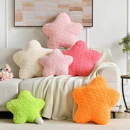 Star Pillow, 19.7" Star Shaped Plush Pillow for Couch Bed Sofa, Cute Decorative Throw Pillows with Soft Faux Fur Room Decor for Bedroom Living Room (Rose Pink)