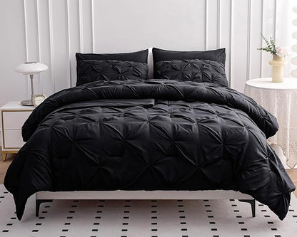 LANE LINEN Black Twin XL Comforter - 5 Piece Set - Pintuck Detailing Ready to Style Bedding Set - All Season Comforter, Pillowcase, Pillow Sham, Flat Sheet & Fitted Sheet - Everyday Twin XL Bed Sets | Soft daily feel, Durable pintuck, All season warmth...