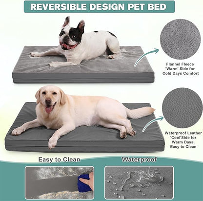 Waterproof XL Dog Beds Large Sized Dog, Outdoor Orthopedic Washable Crate Pad 42 inch, Extra Large Foam Pet Bed with Durable Removable Cover Reversible, XLarge Anti-Slip Kennel Pads, 41"x27", Gray