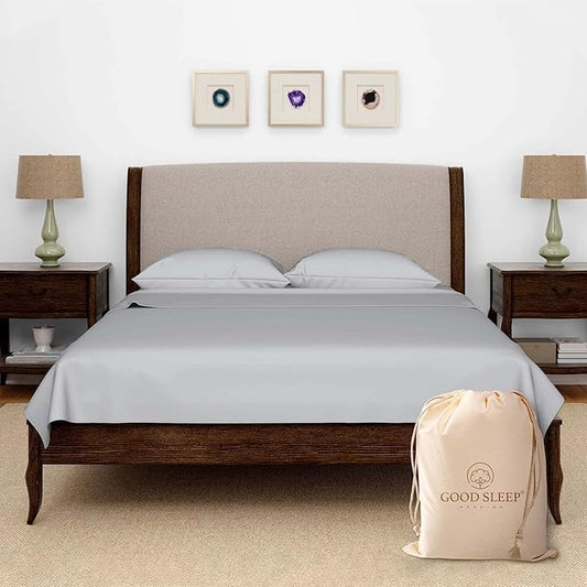 Olympic Queen Sheets Set, 100% Egyptian Cotton, Luxury 600 Thread Count, 4 Pc Super Queen Sheets Sets, Soft & Breathable, Snug Fit,16" Deep Pocket Fitted Sheet, 2 Pillowcases & 1 Flat Sheet,Light Gray