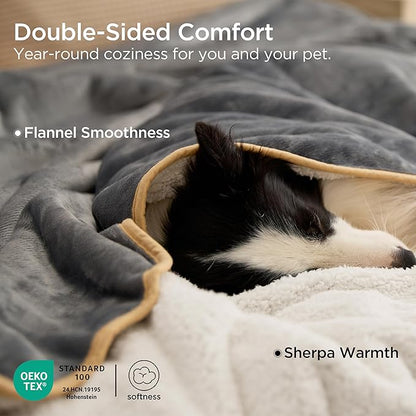 Bedsure Waterproof Dog Blankets for Large Dogs - Large Cat Blanket Washable for Couch Protection, Sherpa Fleece Puppy Blanket, Soft Plush Reversible Throw Furniture Protector, 40"X50", Grey