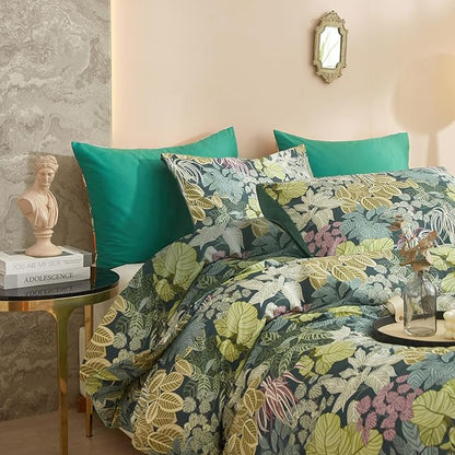 mixinni Green Leaves King Size Comforter Set, Soft Fluffy Botanical Floral Bedding Set for Women and Men, 1 Soft Microfiber Comforter and 2 Pillowcases for All Season-King Size