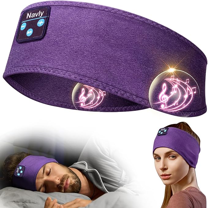 Navly Sleep Headphones Bluetooth Headband, Headband Headphones for Sleeping, Soft Long Time Play Sleeping Headsets with Built in Speakers Perfect for Workout,Running,Yoga,Travel
