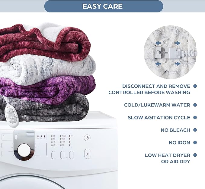 Codi Soft Faux Fur Electric Blanket, Heated Throw with Fuzzy Sherpa Back | White/Slate Marble, 60x70 | Lightweight Warming Throws for Couch | 3 Heat Setting with Auto Shut Off, 6ft Power Cord Washable