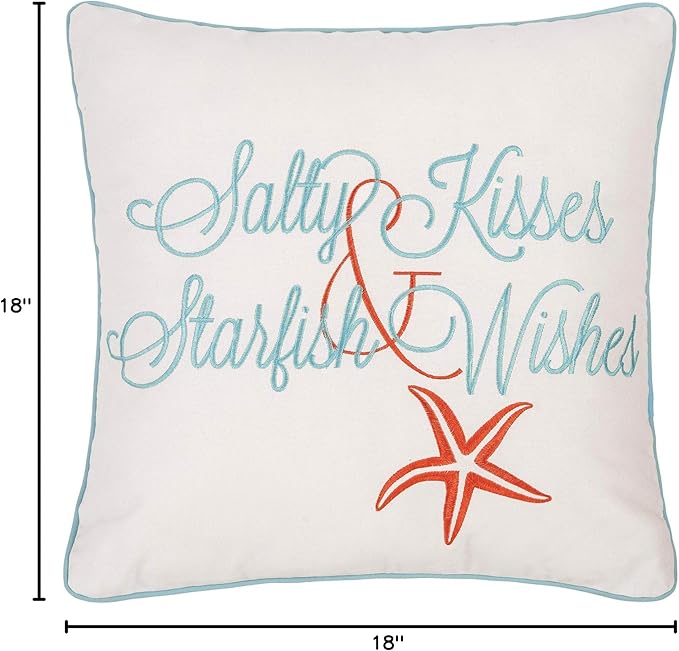 C&F Home Salty Kisses Starfish Wishes Embroidered Cotton Accent Throw Pillow 18" x 18" All Seasons Summer Beach House Inspirational Quote Coastal Home Living Room Sofa Couch Chair Bed Bedroom Decor