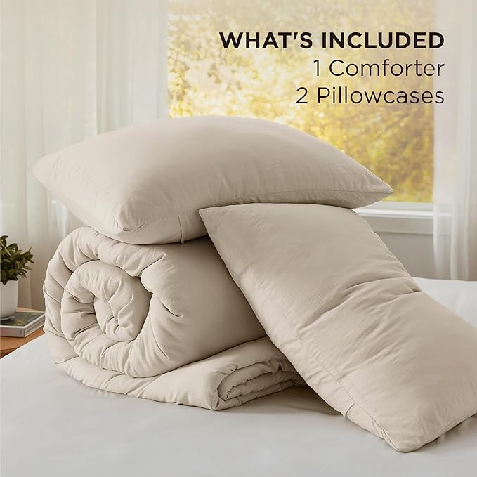 Bedsure Queen Comforter Set, Sand Soft Prewashed Bedding for All Seasons, 3 Pieces GentleSoft™ Bed Set, 1 Lightweight Comforter (90"x90") and 2 Pillowcases (20"x26")