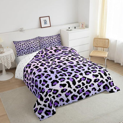 Feelyou Purple Leopard Bedding Set Cheetah Comforter Set for Kids Boys Girls Teens Room Decor Animal Print Comforter Toddler Size Safari Duvet Set 2Pcs