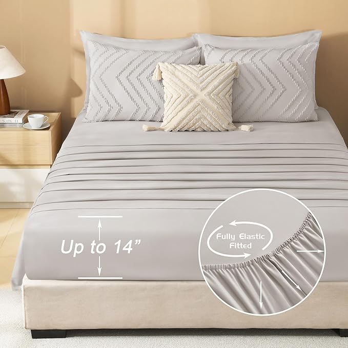 Litanika Oversized King Size Comforter Set with Sheets Linen - 7 Pieces Bed in a Bag Oversized King Boho Tufted Complete Bedding Sets with Comforter, Sheets, Pillowcases & Shams
