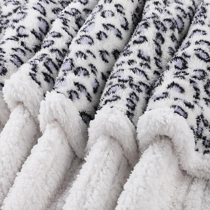 Electric Heated Blanket Throw Size 50"×60" with 9 Heating Levels & 1-10 Hs auto Off, Heating Throw Double Sided Sherpa, Energy Efficient, Machine Washable, Leopard Print Blue & White
