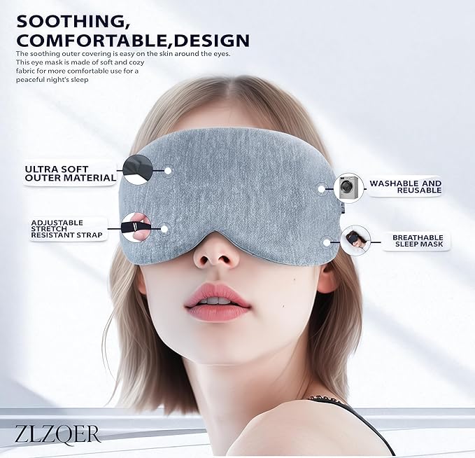 Cooling Cotton Eye Sleep Mask for Men & Women, Soft & Breathable, Pressure-Free Design for Side Sleepers, Adjustable Light Blocking Mask for Sleeping, Travel & Naps (Gray)