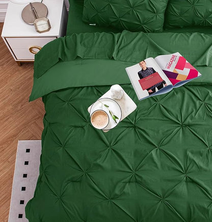 Twin Sized Comforter Set – 5-Pc All in One Bed in a Bag - Featuring Modern Pintuck Stitch Design - Includes Comforter, 1 Pillowcase, 1 Sham, 1 Flat & 1 Fitted Sheet - Apartment Essential - Olive Green | Apartment ready, Modern pintuck, All season comfo...