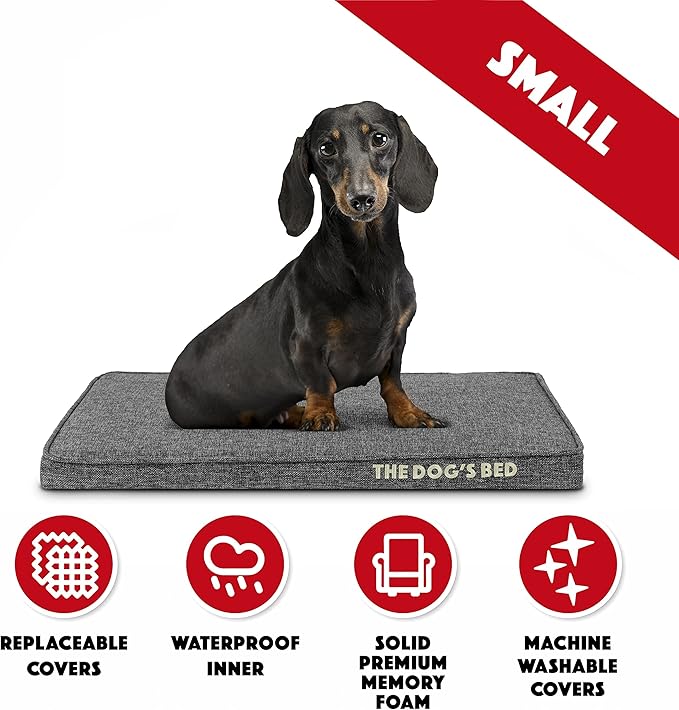 The Dog’s Bed Orthopedic Memory Foam Dog Bed Mattress, Linen Fabric, Grey Linen, S, 2-Inch