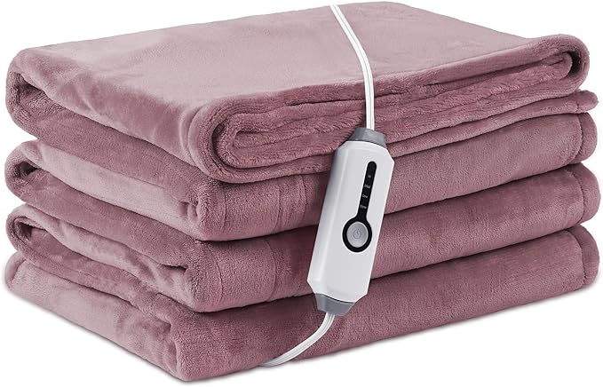 Electric Heated Blanket Twin Size 62"×84", Breathable & Luxurious Flannel,Soft Warm Gift with Over-Heat Protection, 4 Heating Levels & 10 H Auto Shut Off, Machine Washable, Purple