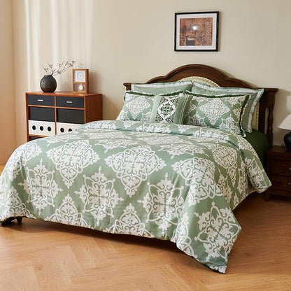 EVENHUG King Comforter Set 7 Pieces Lightweight Soft Queen Size Comforters for All Season Floral Bedding Sets Bed in a Bag with Flat Sheet and Fitted Sheet Pillowcases (104"x90")