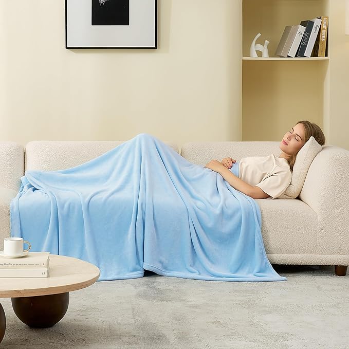 Hansleep Fleece Light Blue Twin Blanket, Super Soft Flannel Fuzzy Plush Cozy Blanket for All Seasons, Light Blue, Twin 60x80 Inches