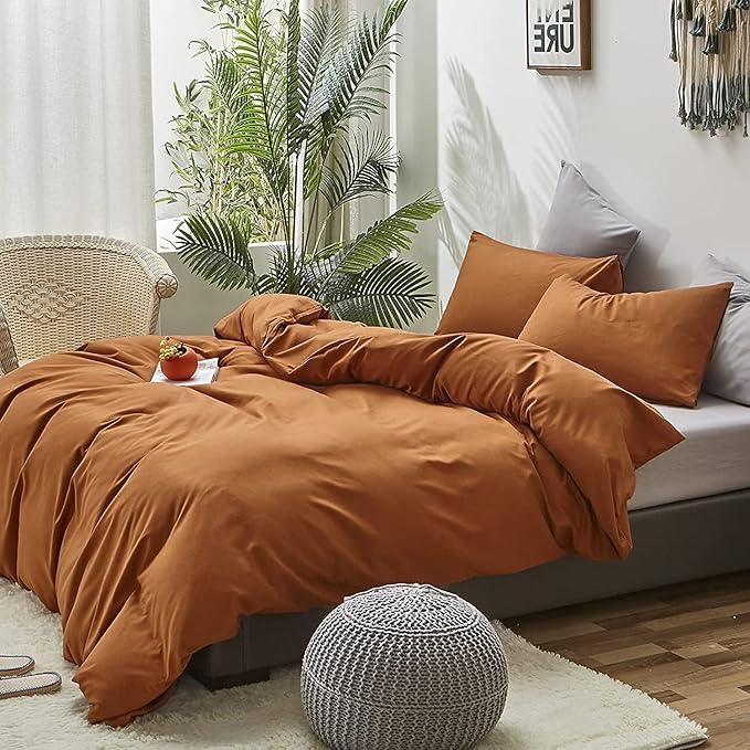 Pureant Pumpkin Comforter Set Full Burnt Orange Bedding Comforter Sets Cotton for Women Girls Solid Brown Terracotta Full Comforter Soft Rust Caramel Full Size Comforter Sets Dusty Pumpkin Quilts