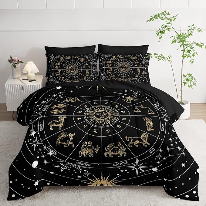 7 Piece Comforter Set King Galaxy，Celestial Bedding Set King Galaxy，(1 Comforter, 1 Flat Sheet, 1 Fitted Sheet, 2 Pillowcase and 2 Pillow Sham)