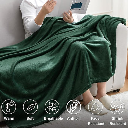 Hansleep Fleece Dark Green Throw XL Blanket, Super Soft Flannel Fuzzy Plush Cozy Blanket for All Seasons, Dark Green, Throw XL 50x70 Inches