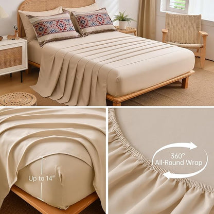 Anibedding Queen Comforter Set 7 Pieces Light Khaki Brown Bedding Comforter Set, Boho Aztec Bed in a Bag Soft Microfiber Bed Set with Sheets, Pillowcases & Shams