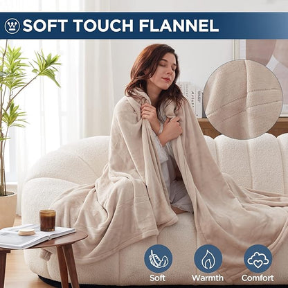 Westinghouse Electric Blanket Full Size, Super Cozy Soft Flannel 80"" x 84"" Heated Blanket with 10 Fast Heating Levels & 1-12 Auto-Off, Machine Washable, ETL&FCC Certification, Beige