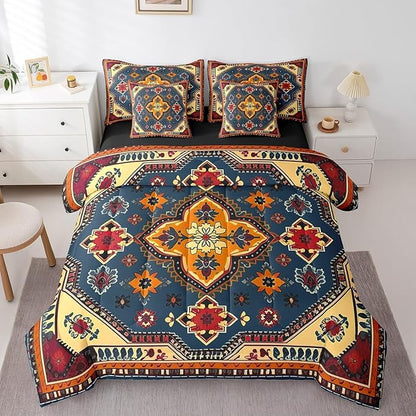 Erosebridal Vintage Bed in a Bag Art Deco Bedding Full Size 7pcs, Black Oriental Medallion Comforter Set Himalayas Bohemian Bedding Comforter Sets, Boho Turkish Bedding Accessories Lightweight Soft