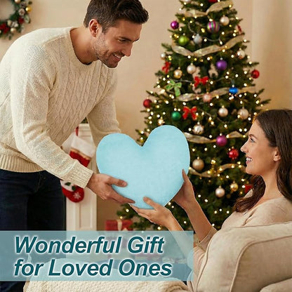 Nydotd Heart Pillows Cute Fuzzy Throw Pillow Blue Love Heart Shaped Decorate Pillows for Bed Livingroom Sofa Gifts Home Decor Cushion Small 11.8" x 10"