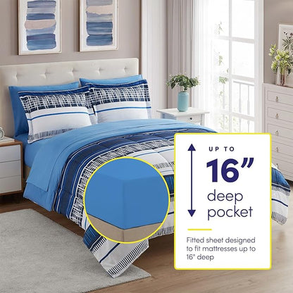 Sweet Home Collection 7 Piece Comforter Set Bag Solid Color All Season Soft Down Alternative Blanket & Luxurious Microfiber Bed Sheets, Mediterranean, King