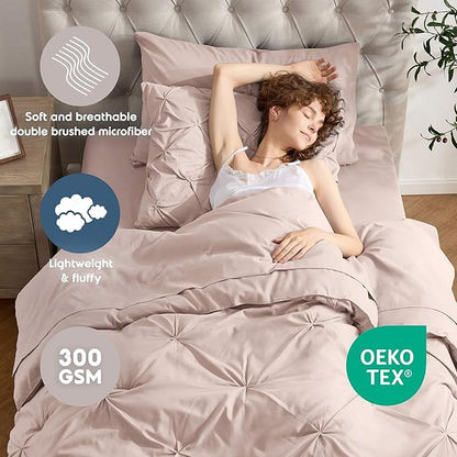 Nestl Twin XL Comforter Set 5 Piece - Pintuck Twin XL Bedding Set Blush Pink, College Dorm Room Essentials Bed in a Bag, Twin XL Comforter Set for College Girls & Boys with Sheets, Pillowcase and Sham