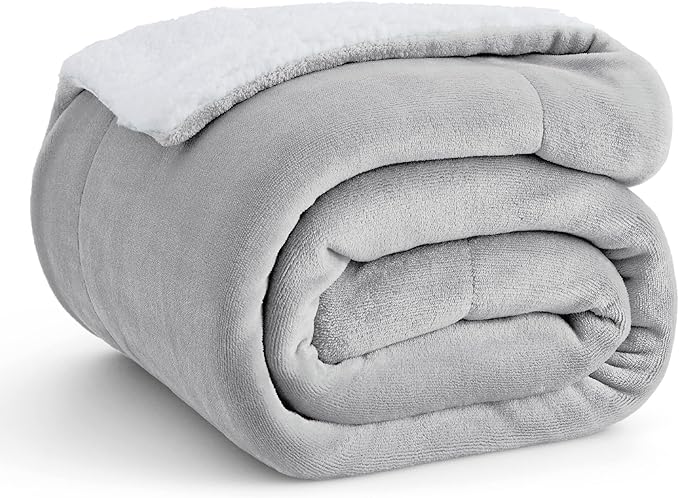 Bedsure GentleSoft Sherpa Fleece Throw Blanket for Couch - Thick and Warm Throw for Women and Men, Soft Fuzzy Plush Throw Blanket for Winter, Non-Heated, Light Grey, 50x60 Inches