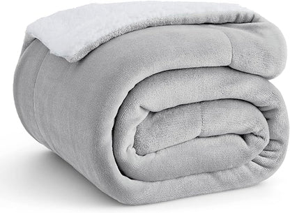 Bedsure GentleSoft Sherpa Fleece Throw Blanket for Couch - Thick and Warm Throw for Women and Men, Soft Fuzzy Plush Throw Blanket for Winter, Non-Heated, Light Grey, 50x60 Inches