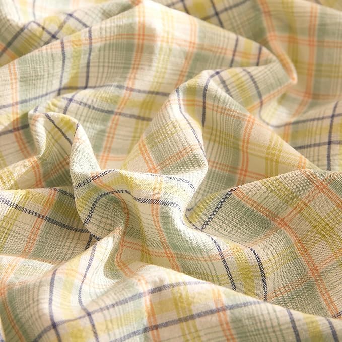 HighBuy Queen Comforter Set 3 Pieces Green Grid Plaid Comforter Set Checkered Comforter with 2 Pillowcases Modern Lightweight Boho Bedding Comforter Geometric Gingham Fluffy Comforter Set