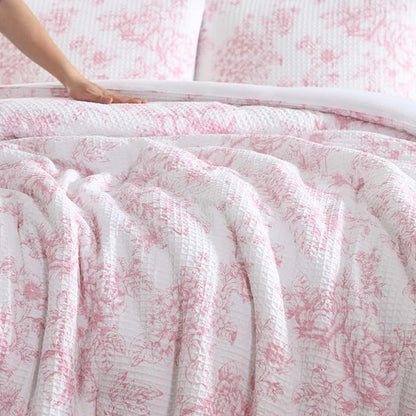 Laura Ashley - Comforter Set, Soft Poly Waffle Textured Bedding with Matching Sham, Delicate Floral Design (Delphine Pastel Pink, Twin)