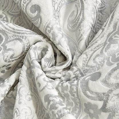 Sunshine Nicole Metallic Print Comforter Set, Distressed Velvet Face with Metallic Print and Brushed Solid Microfiber Reverse, with Light Weight Soft Poly Fill, 5 Pieces Light Ivory Silver, Queen
