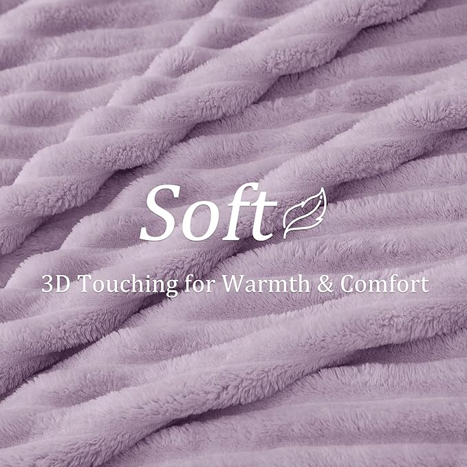 BEDELITE Fleece Throw Blanket for Couch - 300GSM Soft & Warm Fluffy Lilac Blanket, Decorative and Giftable Striped Blankets for Women, Men, 50"x60"