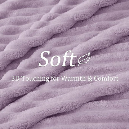 BEDELITE Fleece Throw Blanket for Couch - 300GSM Soft & Warm Fluffy Lilac Blanket, Decorative and Giftable Striped Blankets for Women, Men, 50"x60"