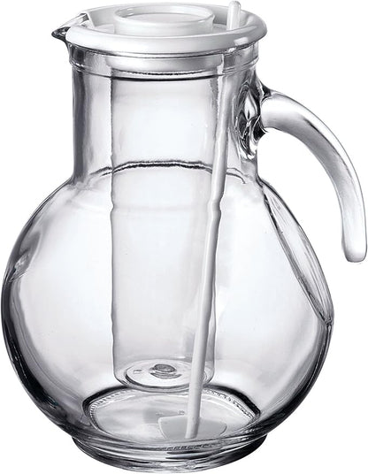 Bormioli Rocco Kufra 67.75 oz. Glass Jug with Ice Container, Stir Stick and Lid, White