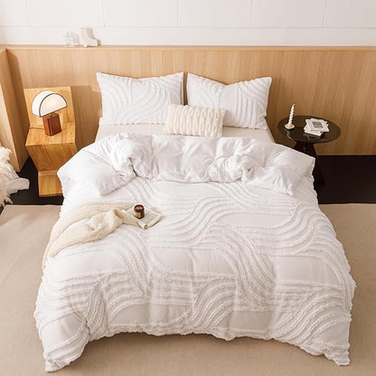 Ivory Twin Comforter Set - 7 Pieces Bed in a Bag, Premium Comforters Twin Size Bed Set Tufted Shabby Chic Bedding Comforter Set with Flat Sheet, Fitted Sheet and Pillowcases,White