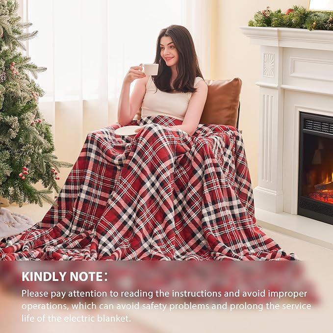 Homemate Electric Blanket Heated Twin Size - 62“x84“ Ultra Soft Cozy Flannel Heating Blanket with 10 Fast Heat Levels 8 Hours Auto Off Over-Heated Protection ETL Certification Keep Warm in Home
