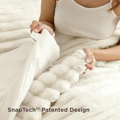Bedsure Gentlesoft™ 2-in-1 King Size Comforter Set and Detachable Fluffy Blanket, Cream White Bedding Set For All Season Use, SnapTech™ Design for Space Saving (Includes 2 Pillow Shams, 2 Pillowcases)